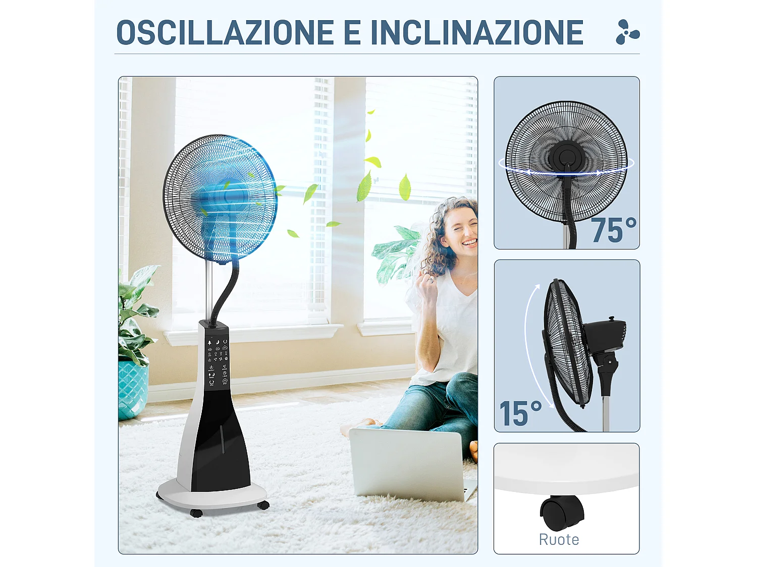 Ventilatore nebulizzatore con serbatoio 3l timer, 3 modalità e 3 velocità