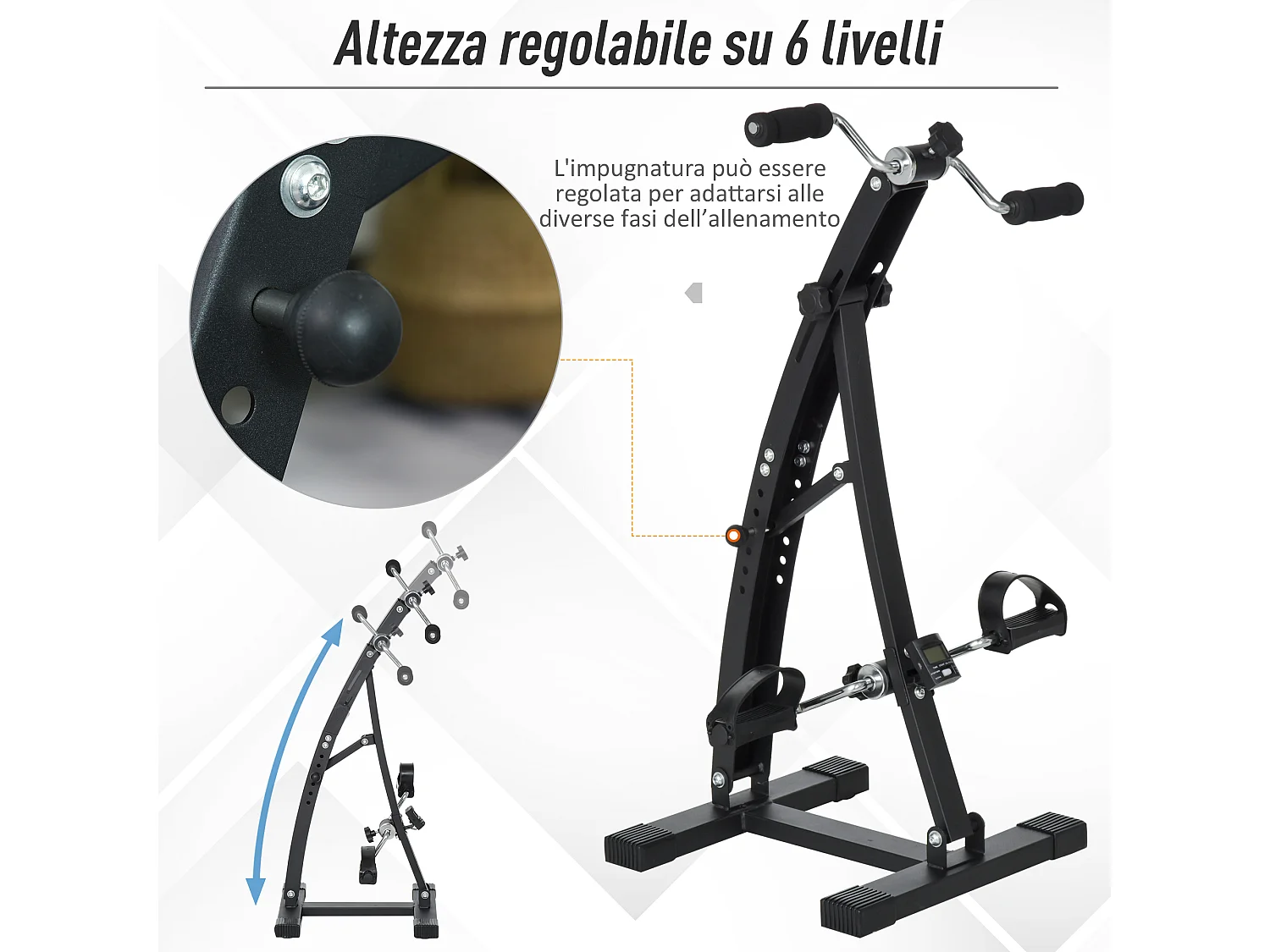 Pedaliera per gambe e braccia regolabile con schermo led nero