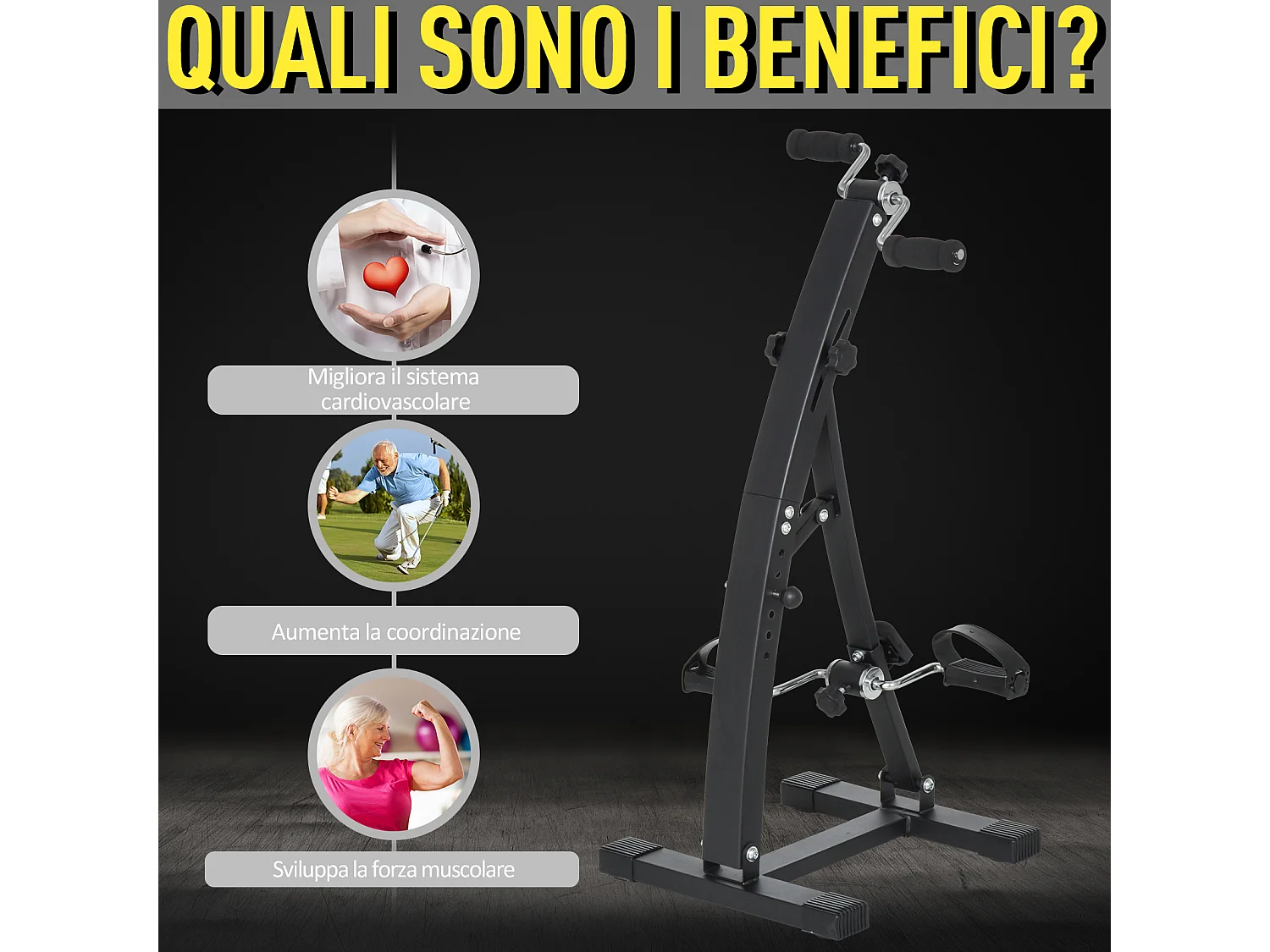 Pedaliera per gambe e braccia regolabile con schermo led nero