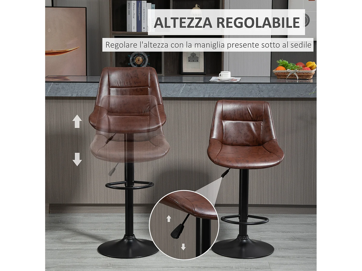 Set 2 sgabelli bar con altezza regolabile sgabelli alti cucina in finta pelle