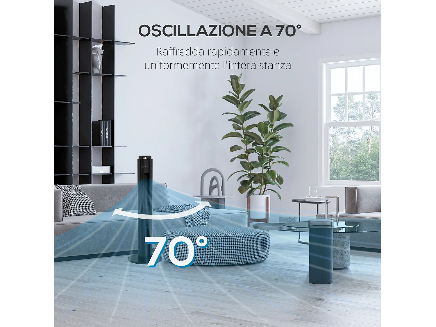 Ventilatore a torre 45w a 4 modalità e 3 velocità con timer da 12h