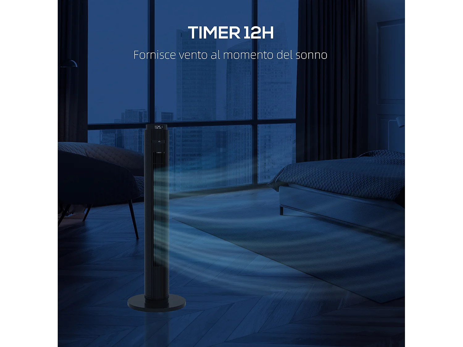Ventilatore a torre 45w a 4 modalità e 3 velocità con timer da 12h