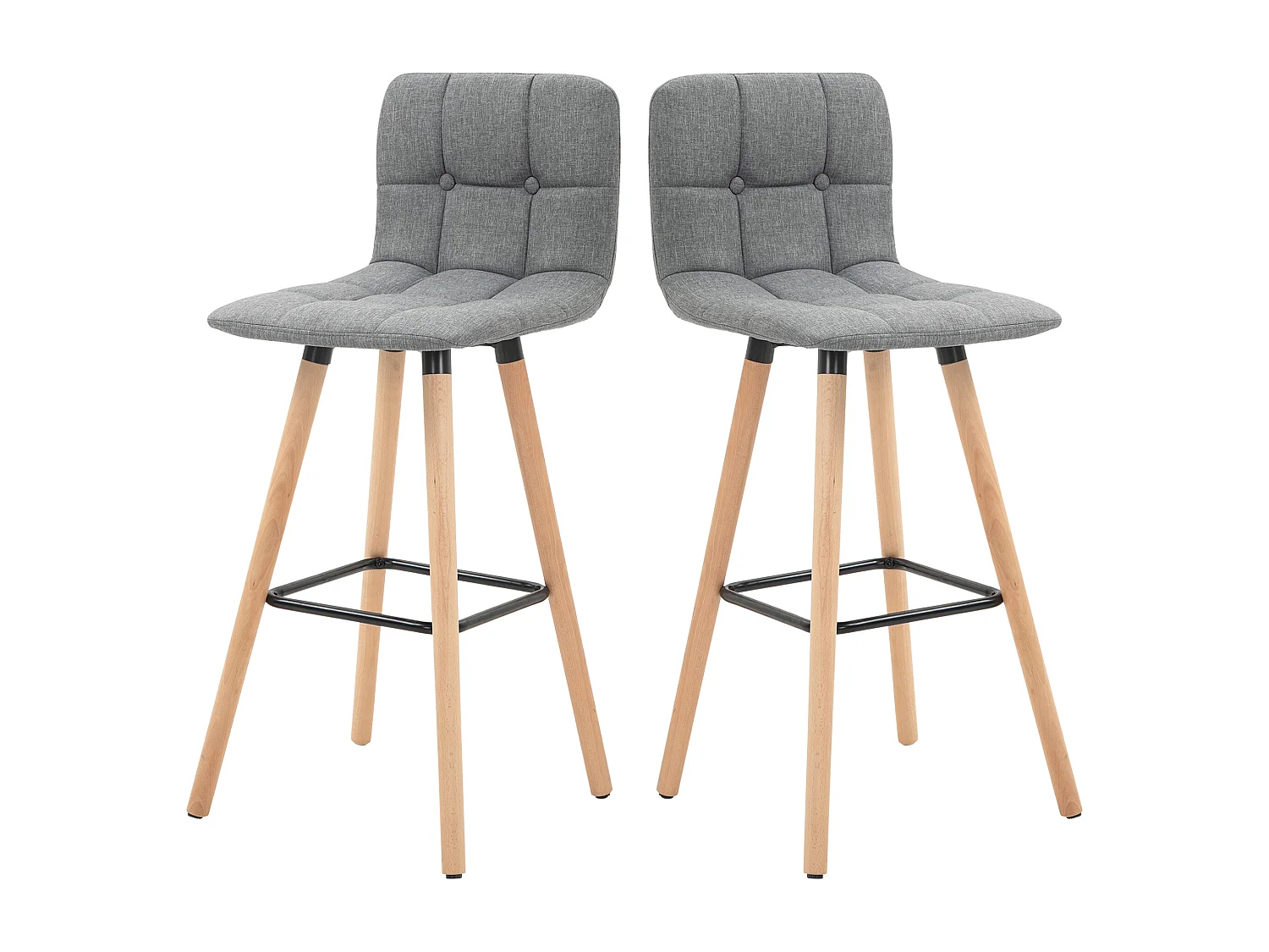 Set 2 sgabelli da bar imbottiti poggiapiedi e schienale grigi