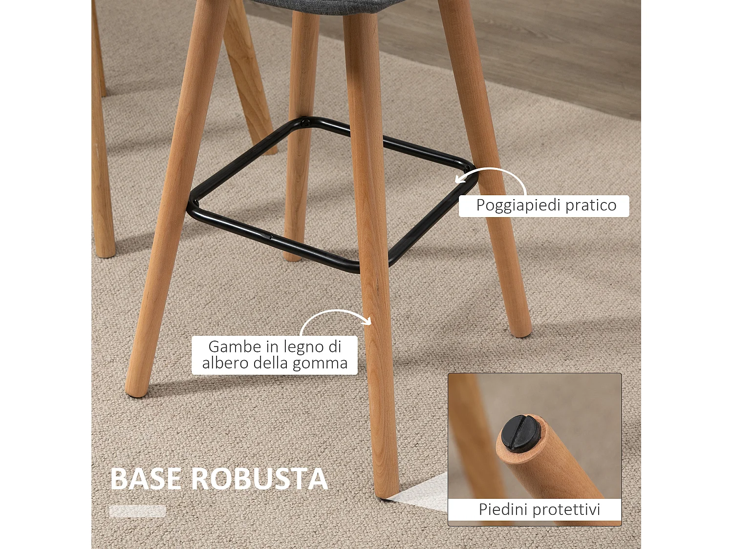 Set 2 sgabelli da bar imbottiti poggiapiedi e schienale grigi