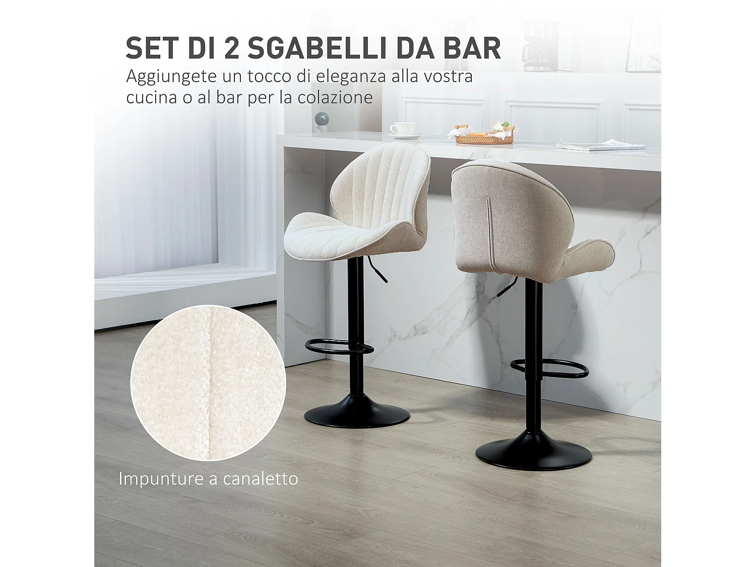 set 2 sgabelli cucina con altezza regolabile gabelli alti da bar in tessuto effetto ciniglia