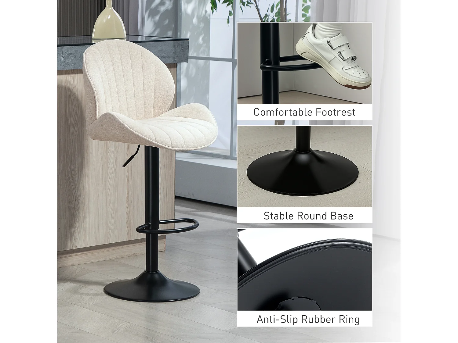 set 2 sgabelli cucina con altezza regolabile gabelli alti da bar in tessuto effetto ciniglia