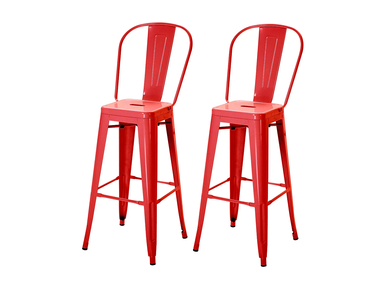 Set 2 sgabelli da bar con schienale rimovibile e poggiapiedi rosso