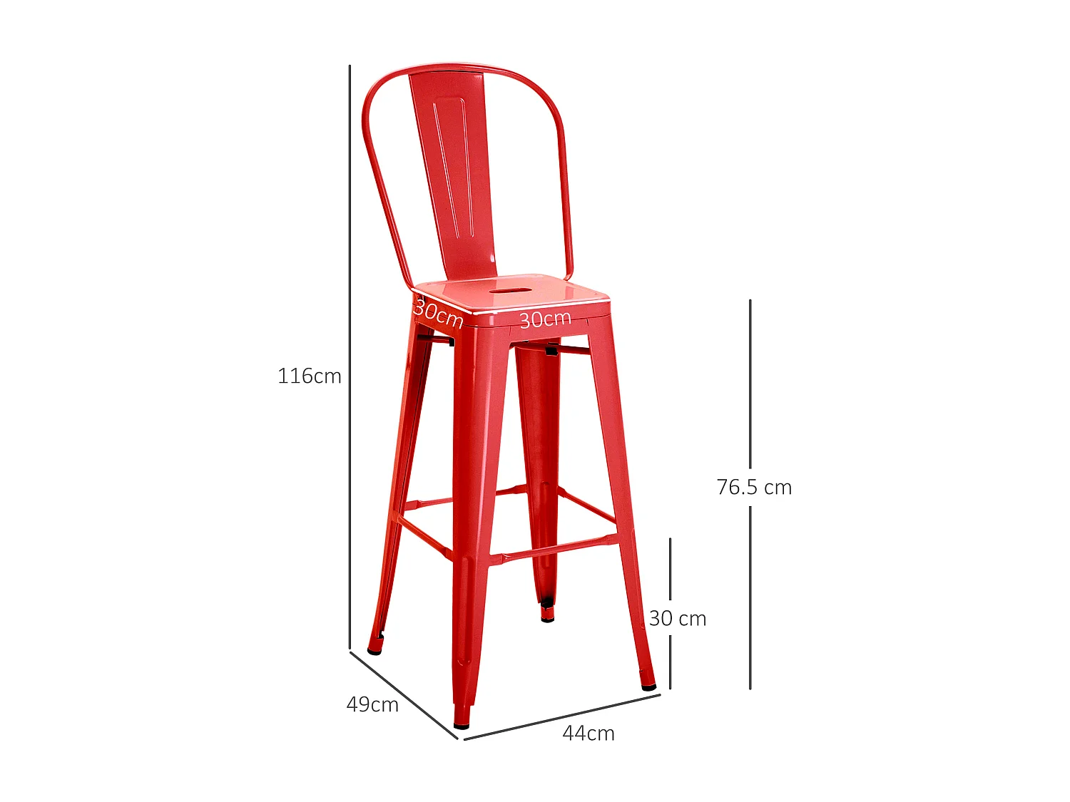 Set 2 sgabelli da bar con schienale rimovibile e poggiapiedi rosso