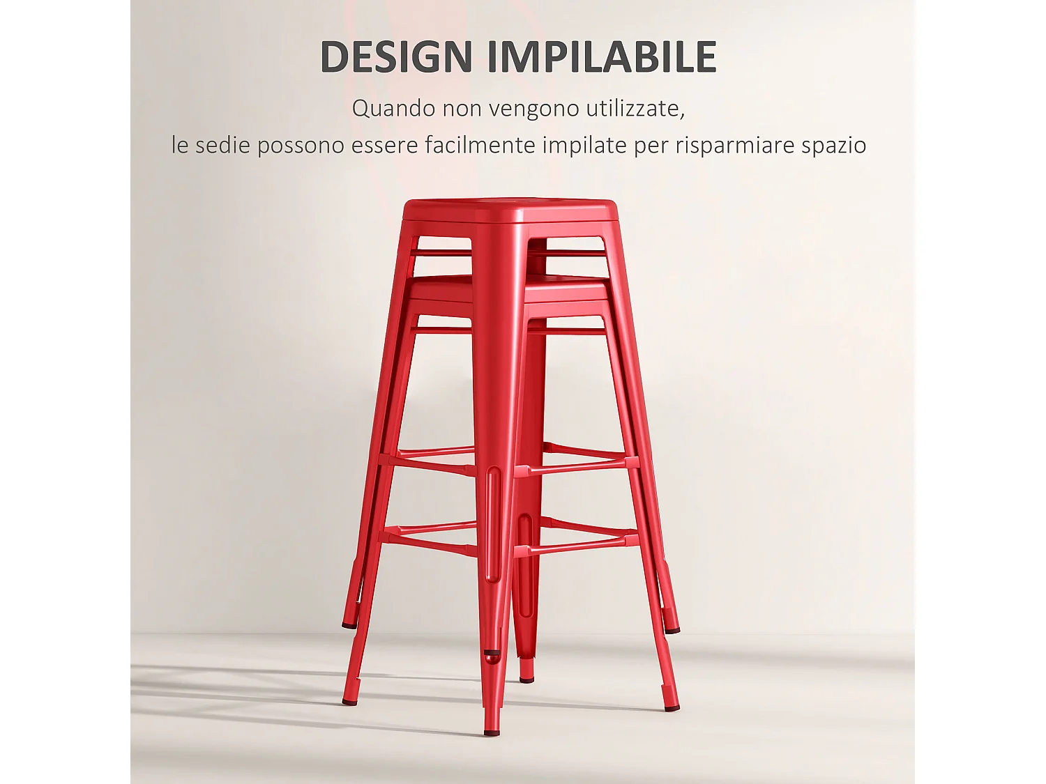 Set 2 sgabelli da bar con schienale rimovibile e poggiapiedi rosso