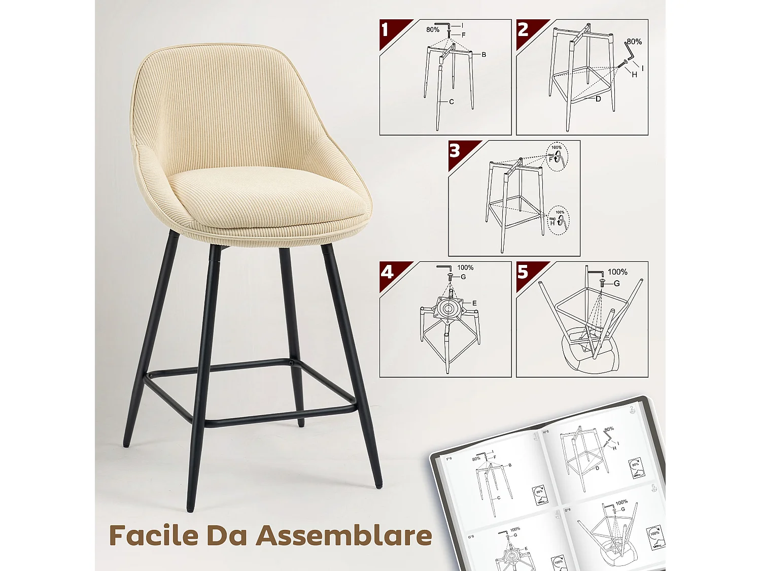 Set 2 sgabelli bar con schienale e braccioli sgabelli cucina girevole a 360°