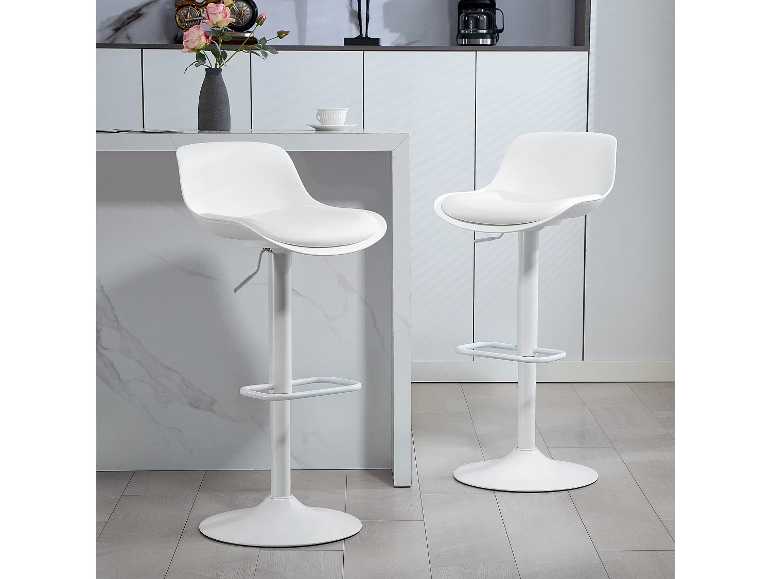 Set 2 sgabelli bar con altezza regolabile, sgabelli alti cucina in finta pelle