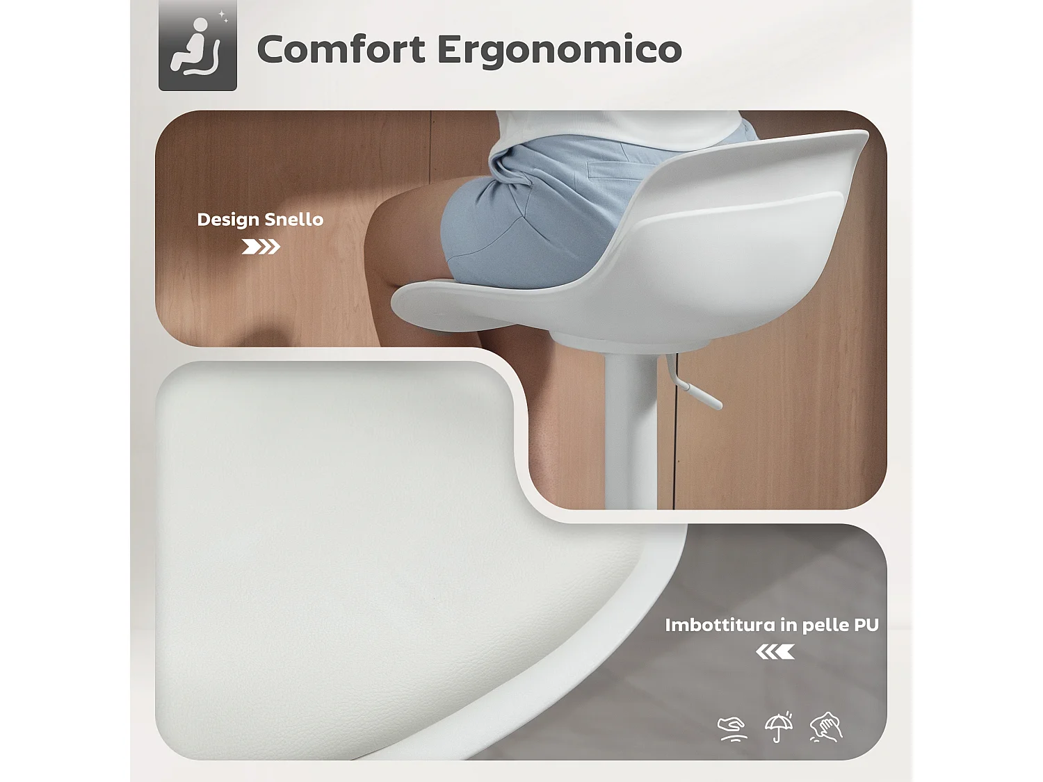 Set 2 sgabelli bar con altezza regolabile, sgabelli alti cucina in finta pelle