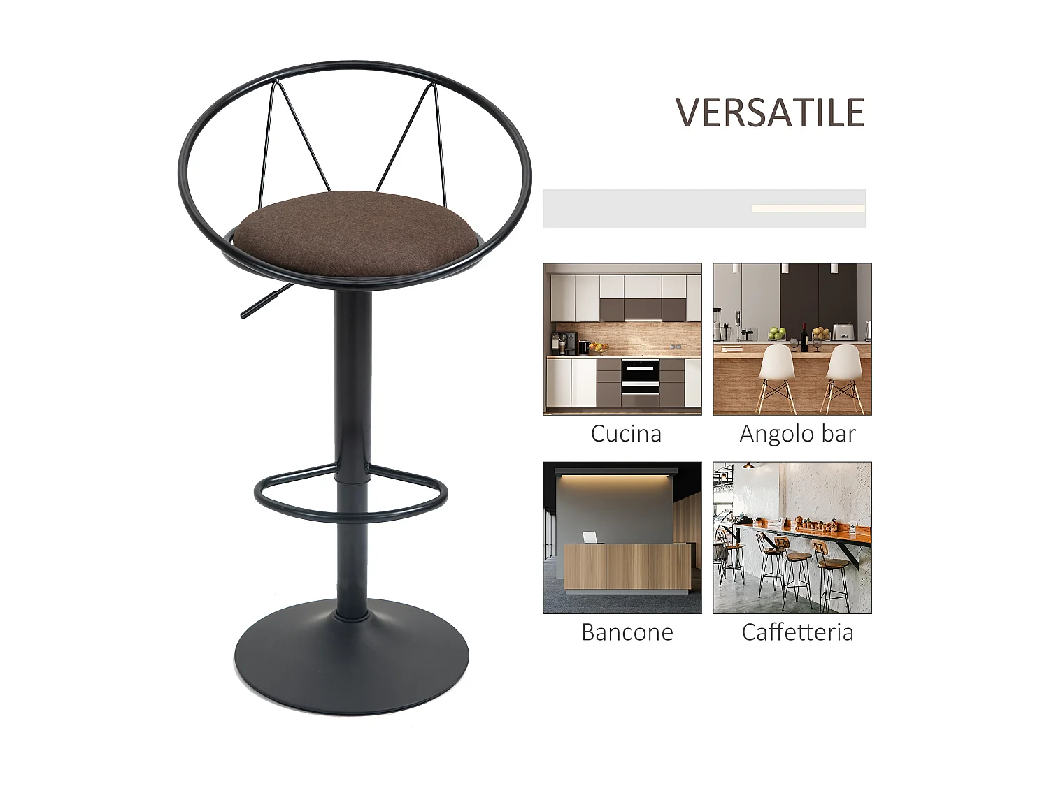 Set 2 sgabelli da bar girevoli altezza regolabile e poggiapiedi