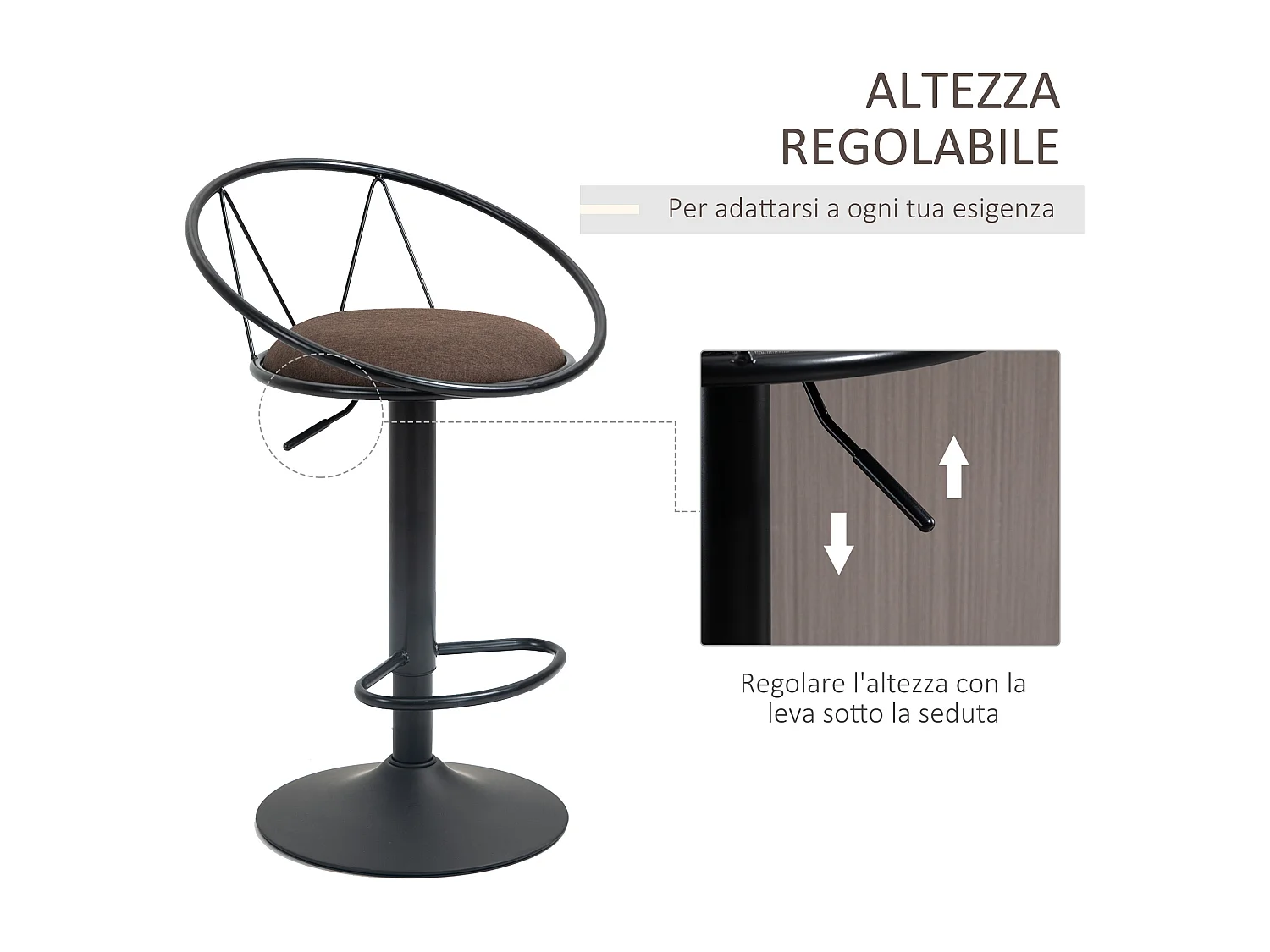 Set 2 sgabelli da bar girevoli altezza regolabile e poggiapiedi