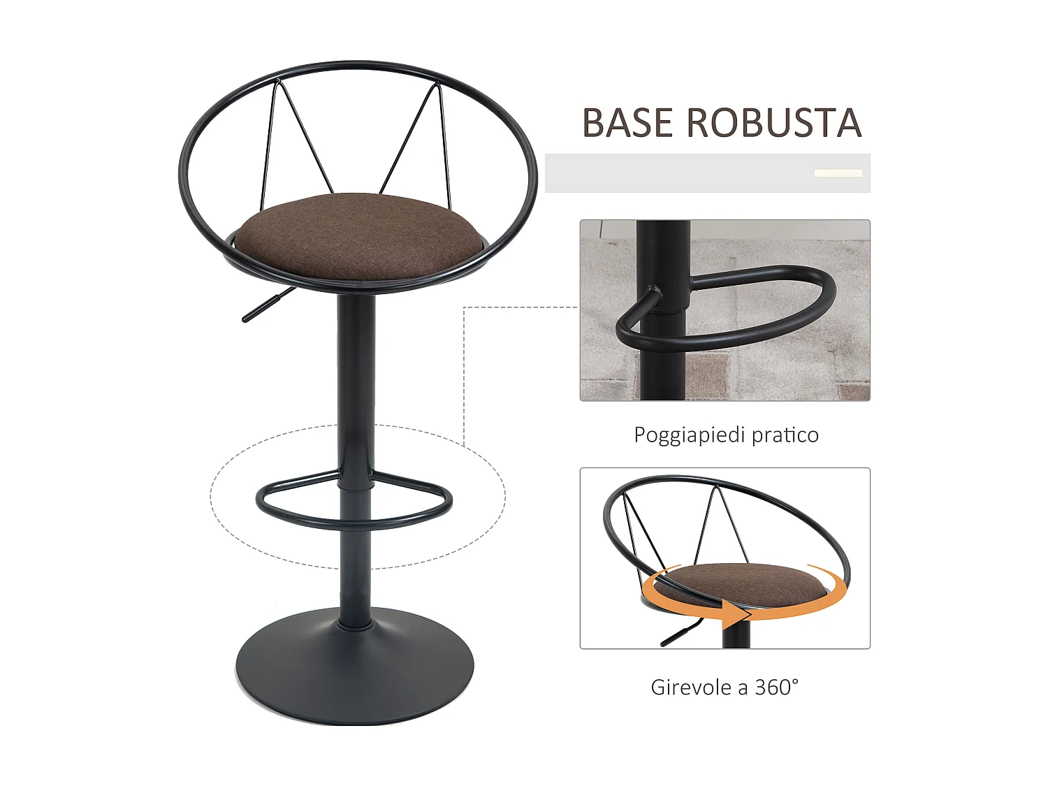 Set 2 sgabelli da bar girevoli altezza regolabile e poggiapiedi