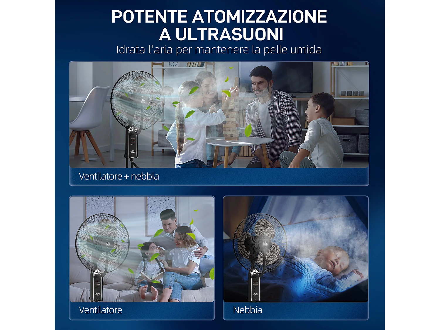 Ventilatore nebulizzatore con serbatoio da 3.2l, 3 modalità e 3 velocità