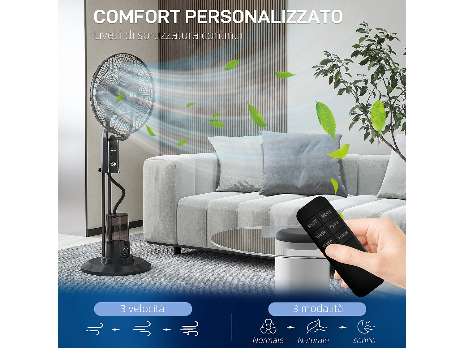 Ventilatore nebulizzatore con serbatoio da 3.2l, 3 modalità e 3 velocità