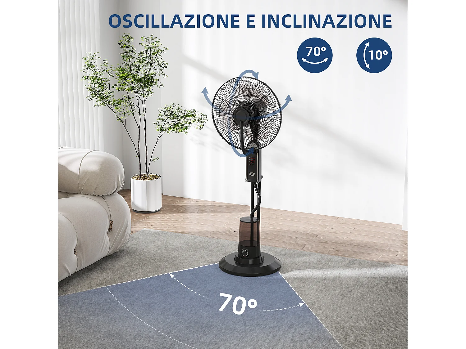 Ventilatore nebulizzatore con serbatoio da 3.2l, 3 modalità e 3 velocità