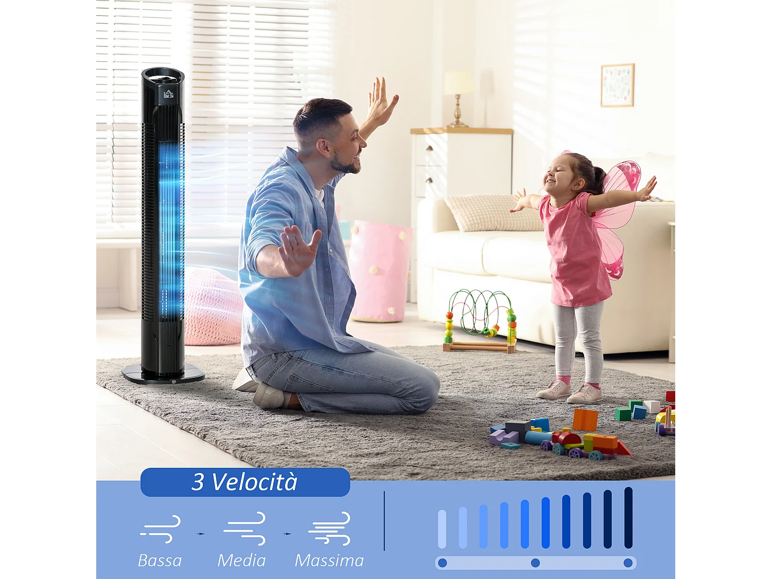 Ventilatore a colonna moderno 3 velocità con oscillazione 70°