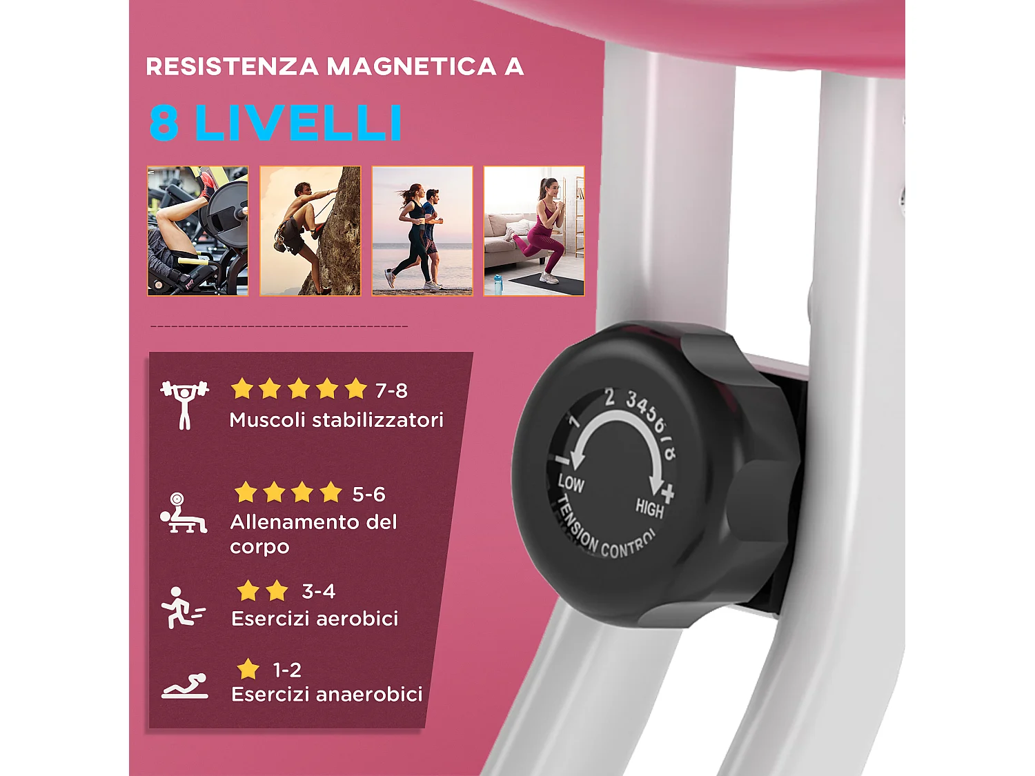 Soozier cyclette da camera pieghevole a 5 posizioni e 8 resistenze