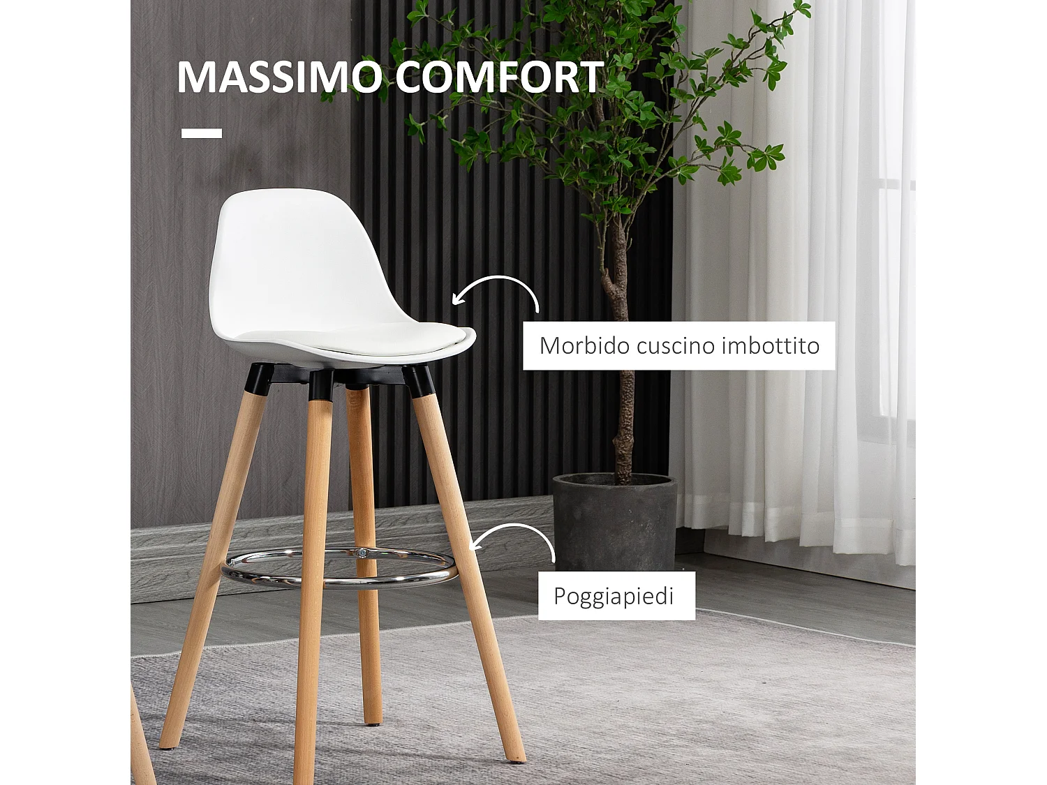 Set di 2 sgabelli da bar stile nordico con schienale coppia di sgabelli alti con cuscino