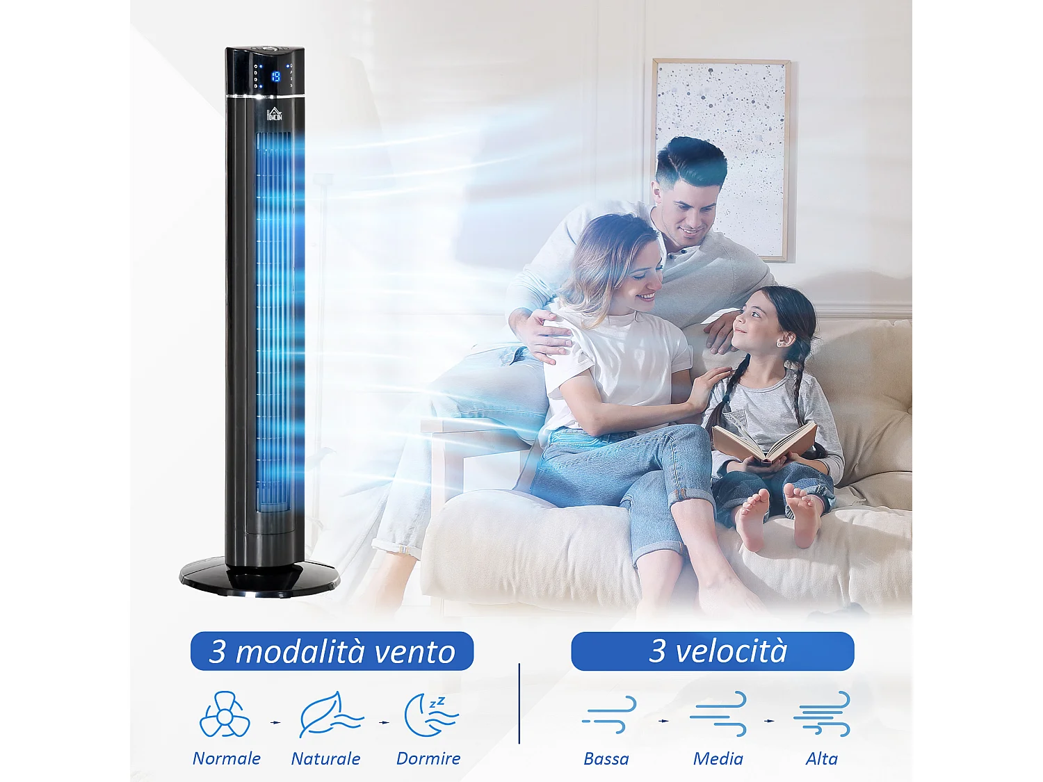 Ventilatore a torre ionizzatore 60w con 3 velocità