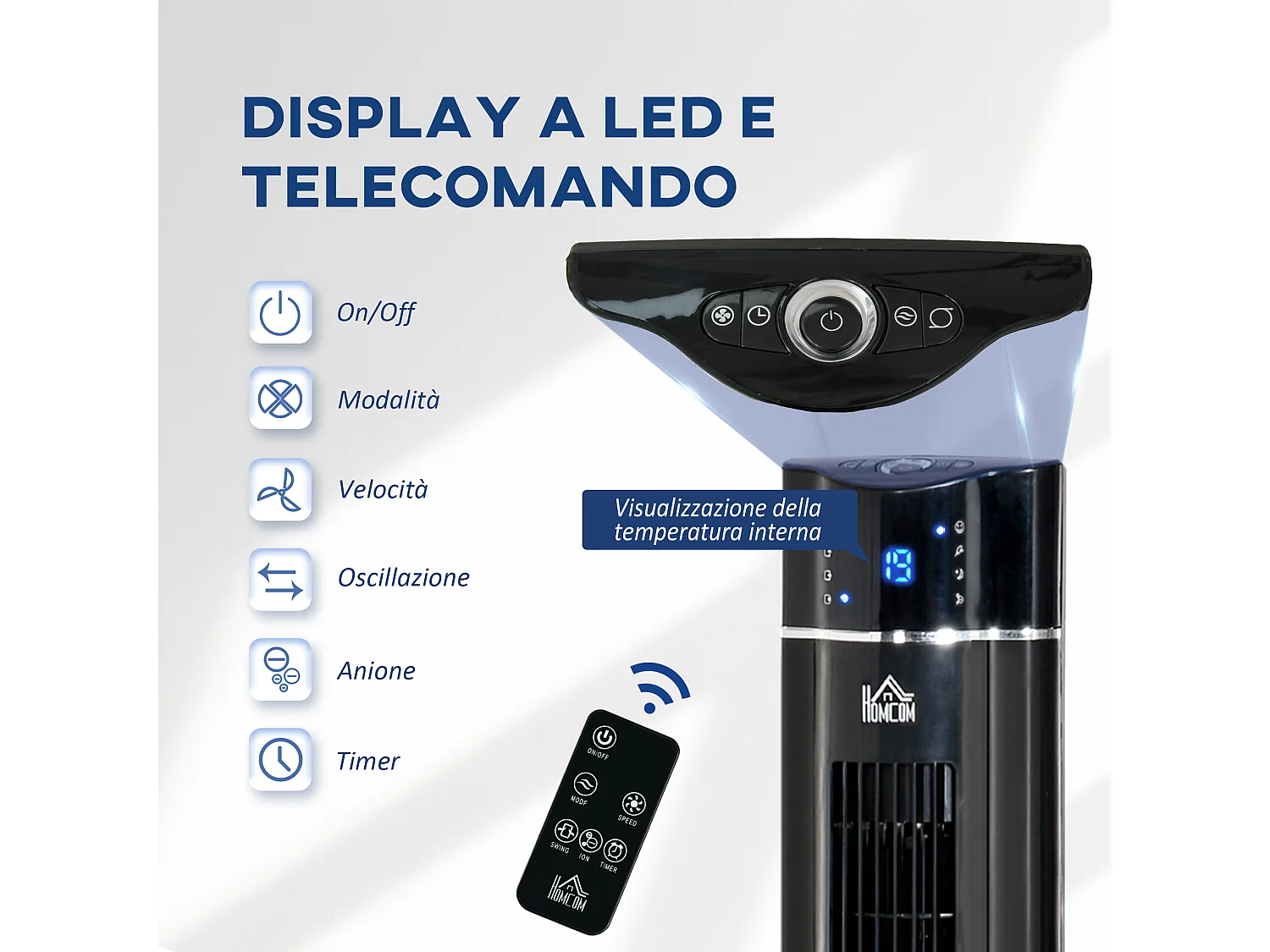 Ventilatore a torre ionizzatore 60w con 3 velocità