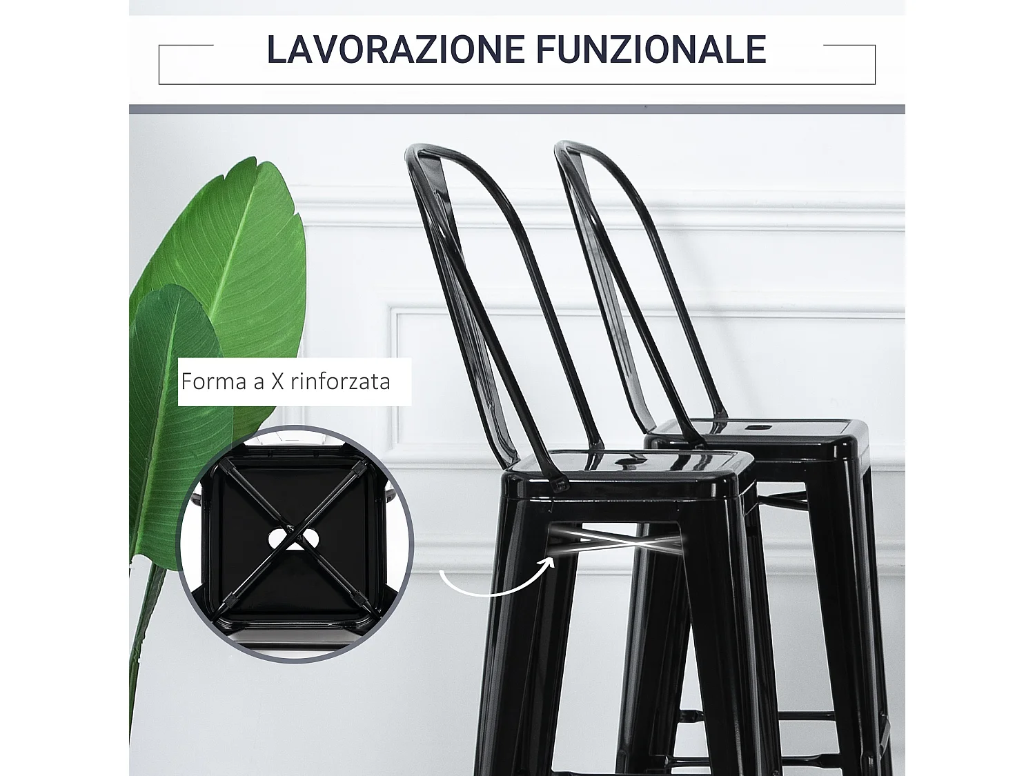 Set 4 sgabelli ergonomici con schienale rimovibile e poggiapiedi