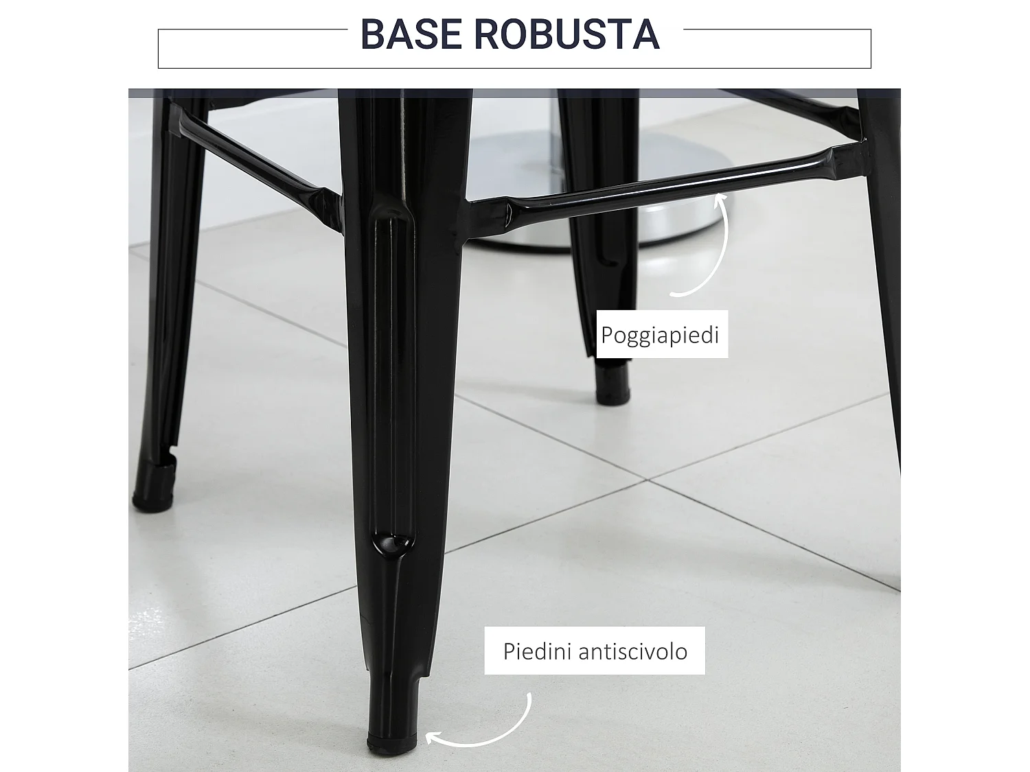 Set 4 sgabelli ergonomici con schienale rimovibile e poggiapiedi