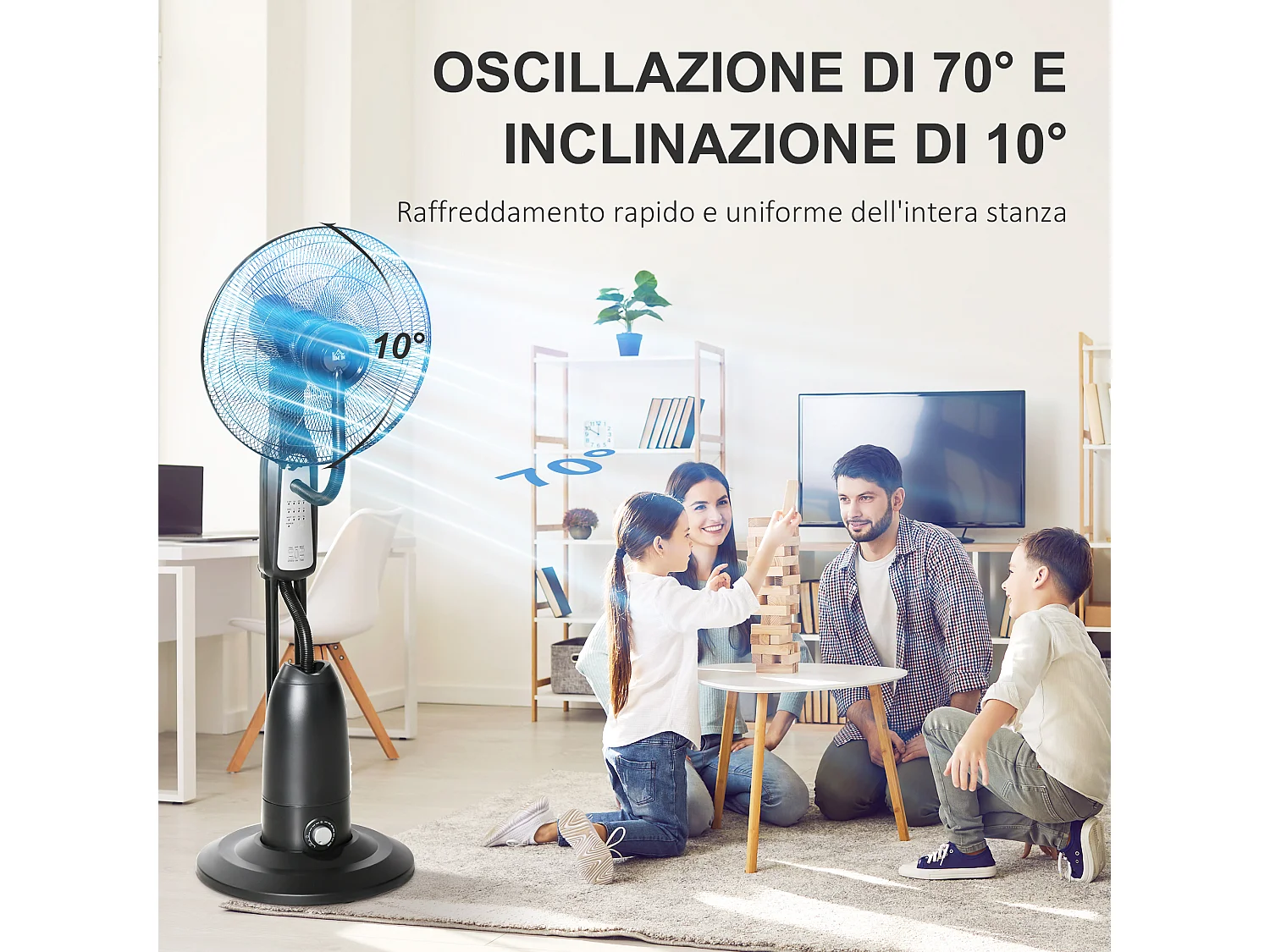 Ventilatore nebulizzatore e deumidificatore oscillante 70° con 3 modalità telecomando e timer 7.5h