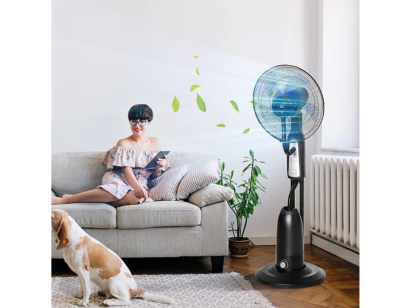 Ventilatore nebulizzatore e deumidificatore oscillante 70° con 3 modalità telecomando e timer 7.5h