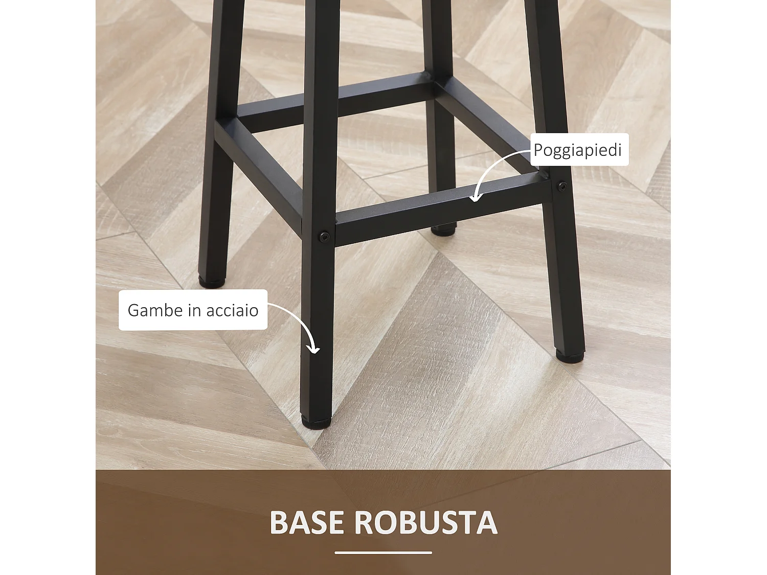 Set 2 sgabelli da bar con poggiapiedi e piano d'appoggio liscio