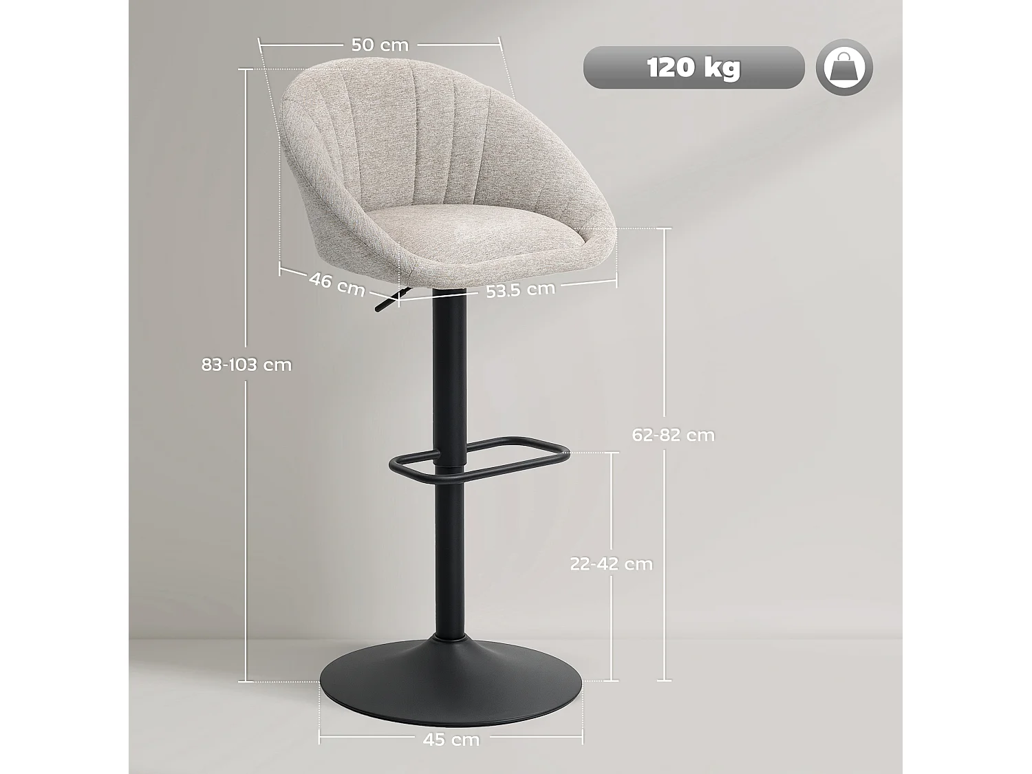 Set 2 sgabelli bar con schienale e braccioli altezza regolabile