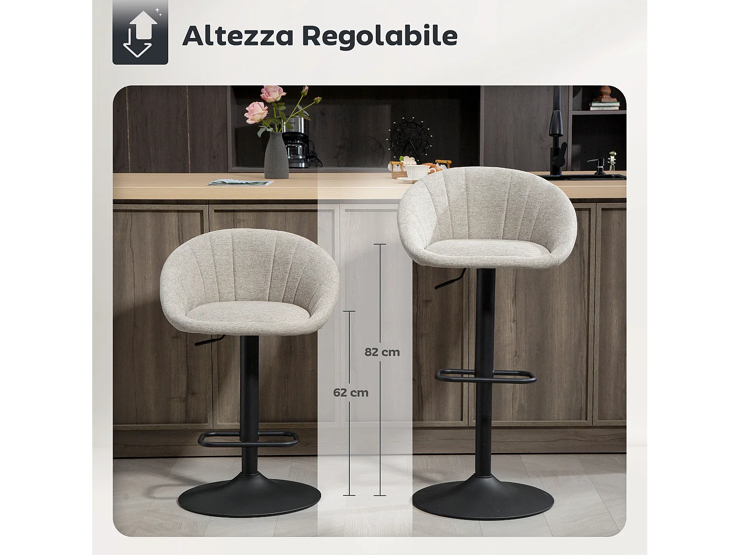 Set 2 sgabelli bar con schienale e braccioli altezza regolabile