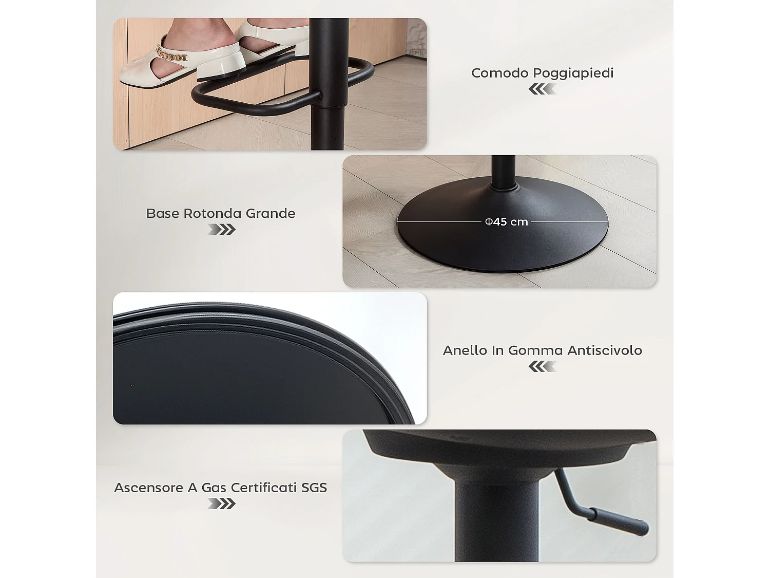 Set 2 sgabelli bar con schienale e braccioli altezza regolabile