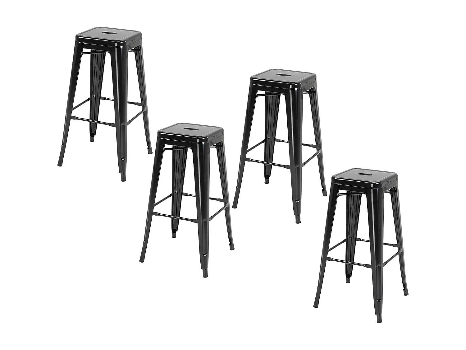 Set 4 sgabelli bar impilabili con poggiapiedi, sgabelli cucina alti in metallo