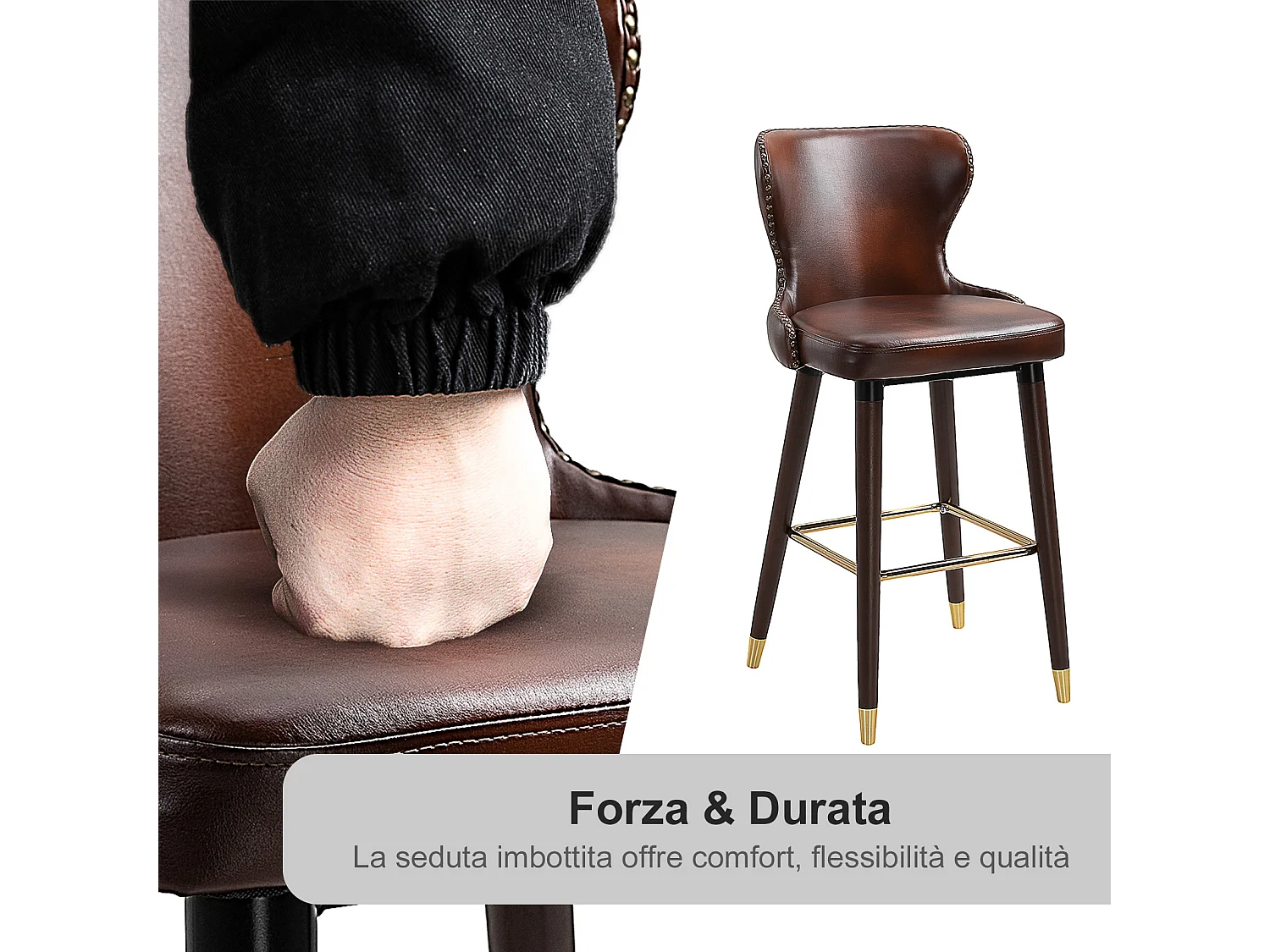 Set 2 sgabelli alti da bar in stile industriale marrone e oro