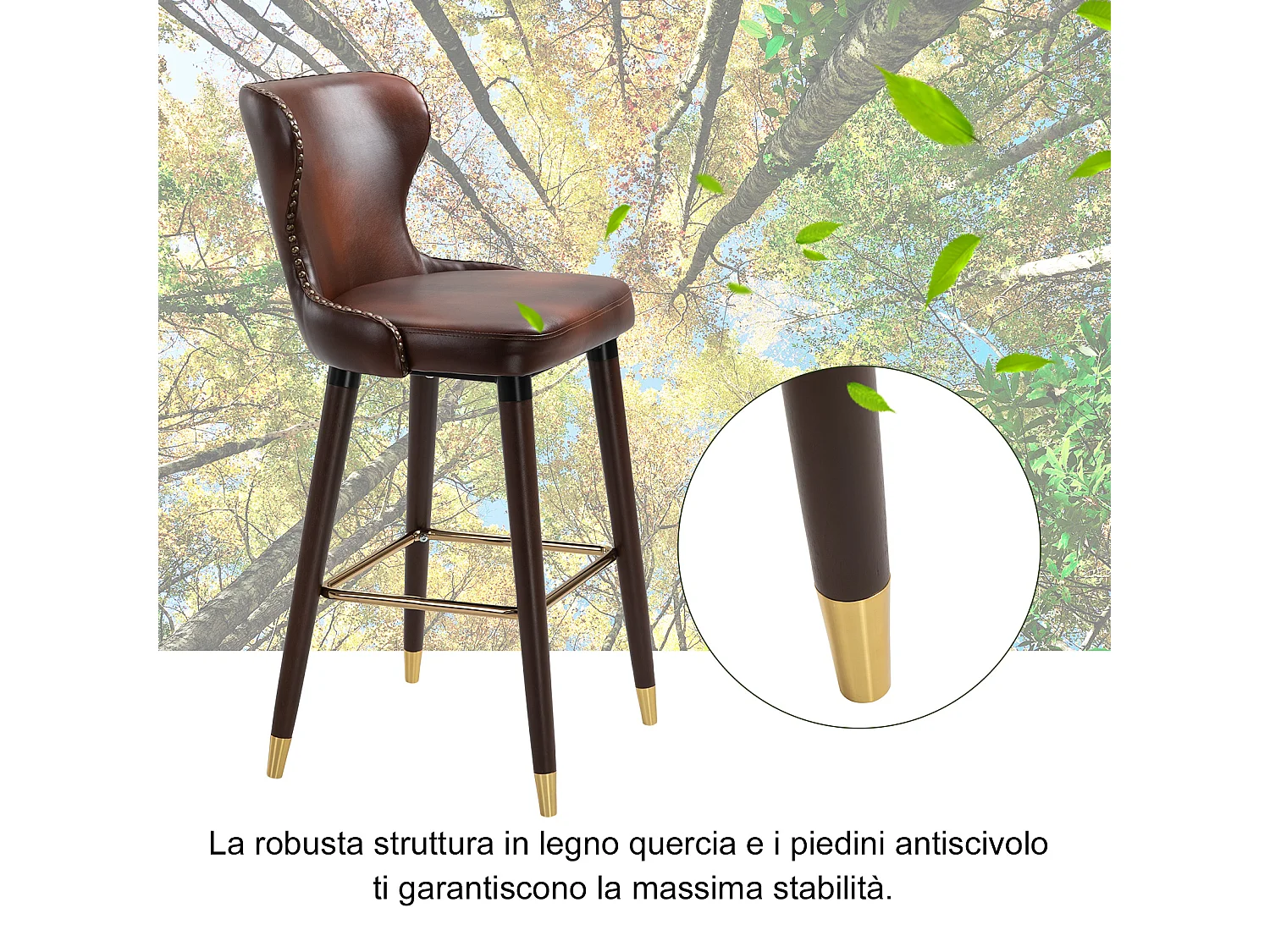 Set 2 sgabelli alti da bar in stile industriale marrone e oro