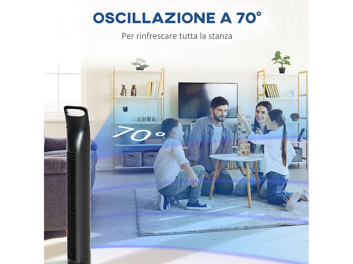 Ventilatore a colonna con telecomando fino a 5m oscillante 70° con 3 modalità e 3 velocità