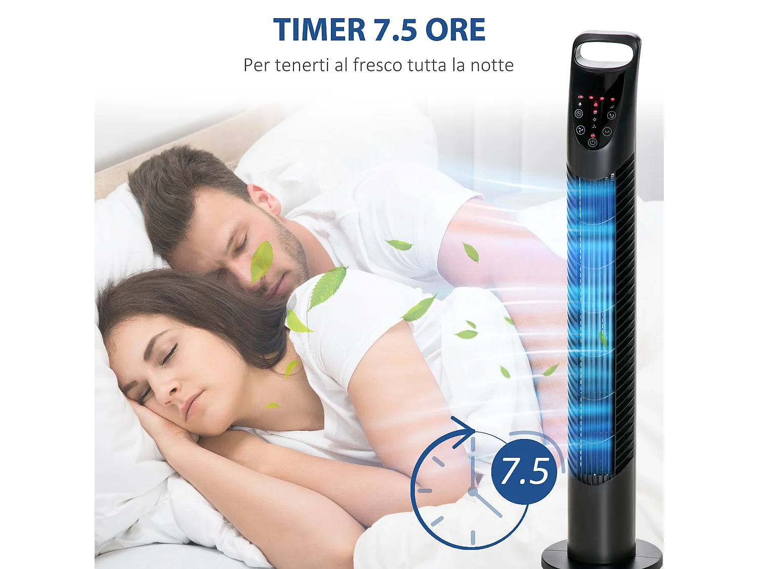 Ventilatore a colonna con telecomando fino a 5m oscillante 70° con 3 modalità e 3 velocità