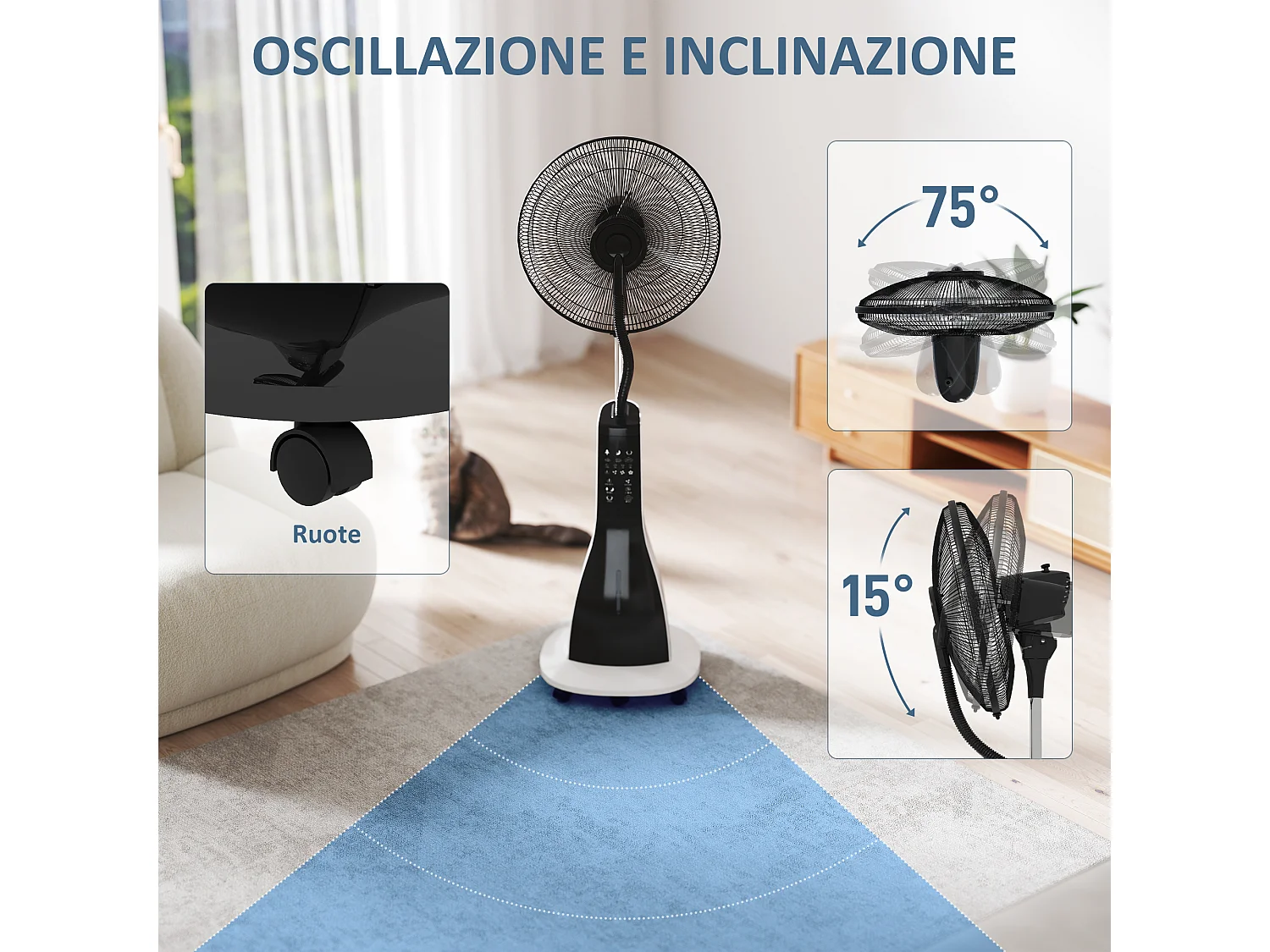 Ventilatore nebulizzatore con serbatoio da 3l 3 modalità e 3 velocità