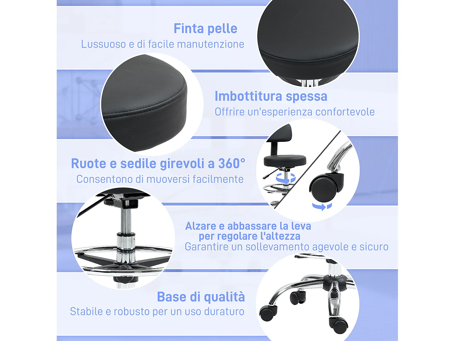 Sedia da ufficio girevole a 360° ad altezza regolabile sgabello da ufficio con poggiapied