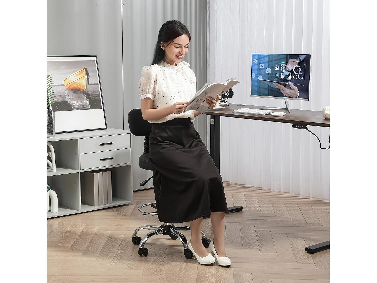 Sedia da ufficio girevole a 360° ad altezza regolabile sgabello da ufficio con poggiapied