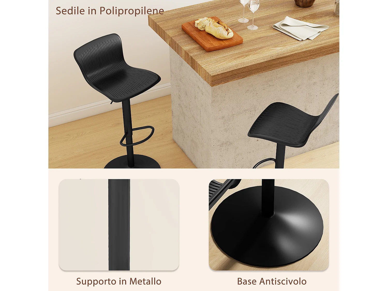 Set 2 sgabelli da bar con schienali ergonomici poggiapiedi sgabelli cucina