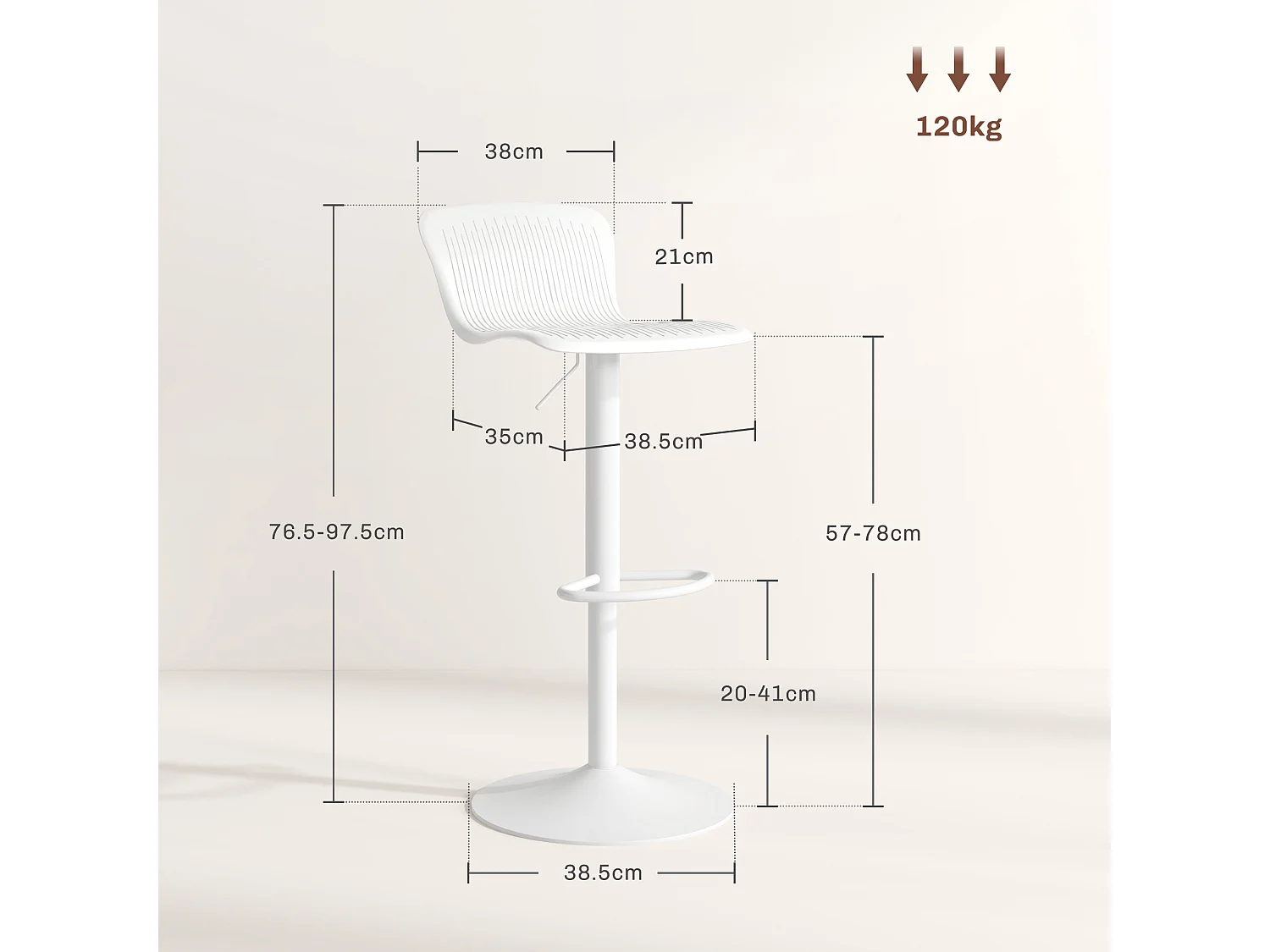 Set 2 sgabelli bar con schienale girevoli e altezza regolabile bianco