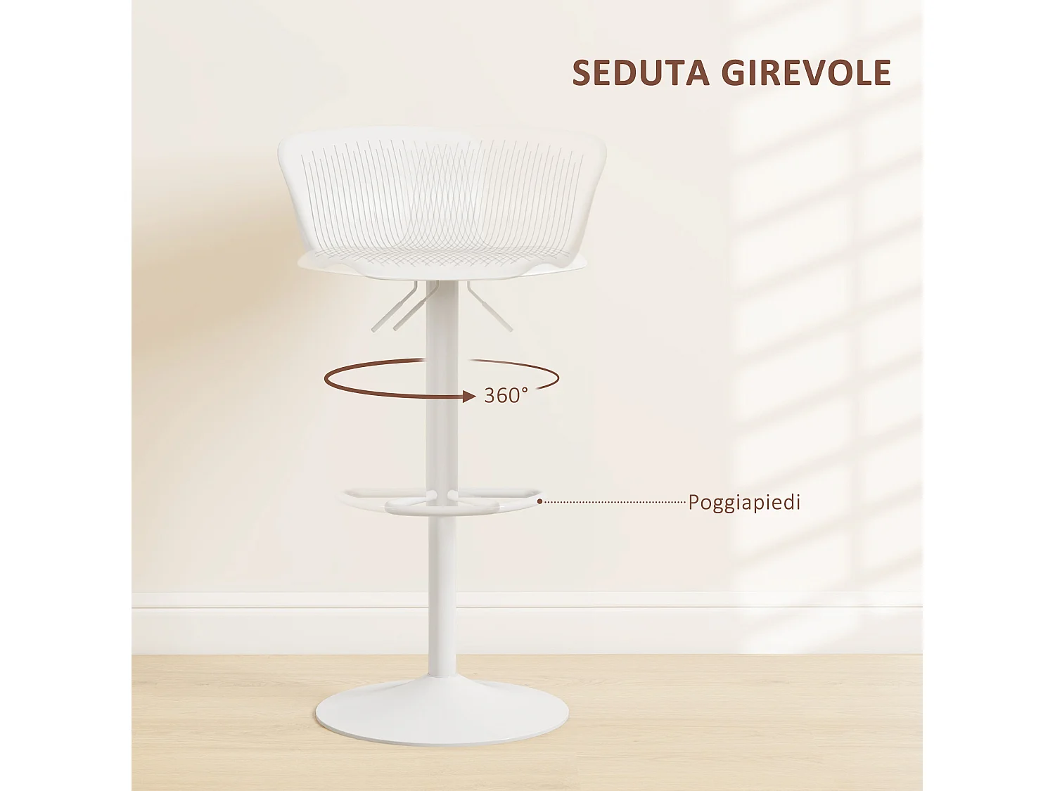 Set 2 sgabelli bar con schienale girevoli e altezza regolabile bianco