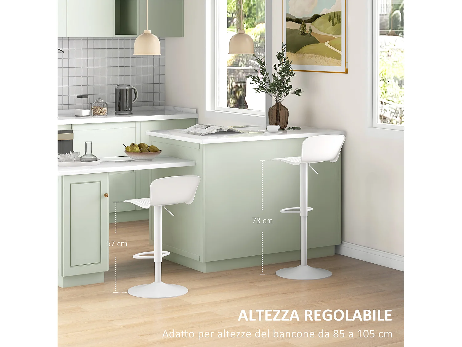 Set 2 sgabelli bar con schienale girevoli e altezza regolabile bianco