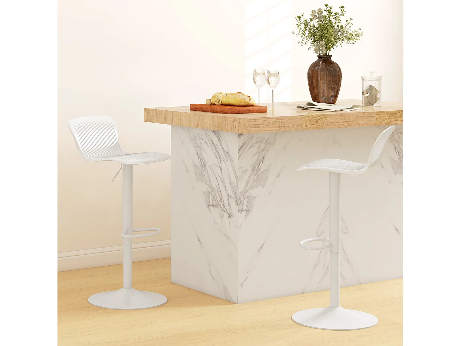 Set 2 sgabelli bar con schienale girevoli e altezza regolabile bianco