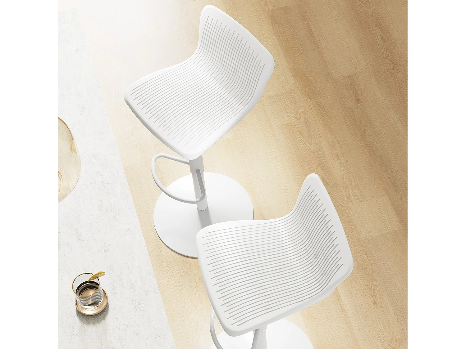 Set 2 sgabelli bar con schienale girevoli e altezza regolabile bianco