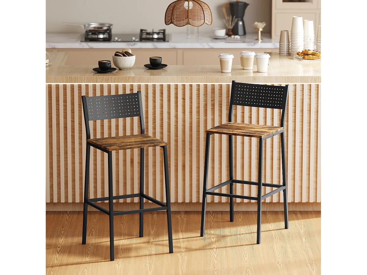 Set di 2 sgabelli da bar con schienale in stile industriale